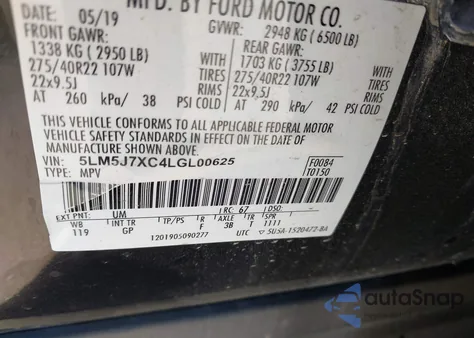 2020 Lincoln Aviator Reserve z USA, uszkodzony, nr VIN 5LM5J7XC4LGL00625